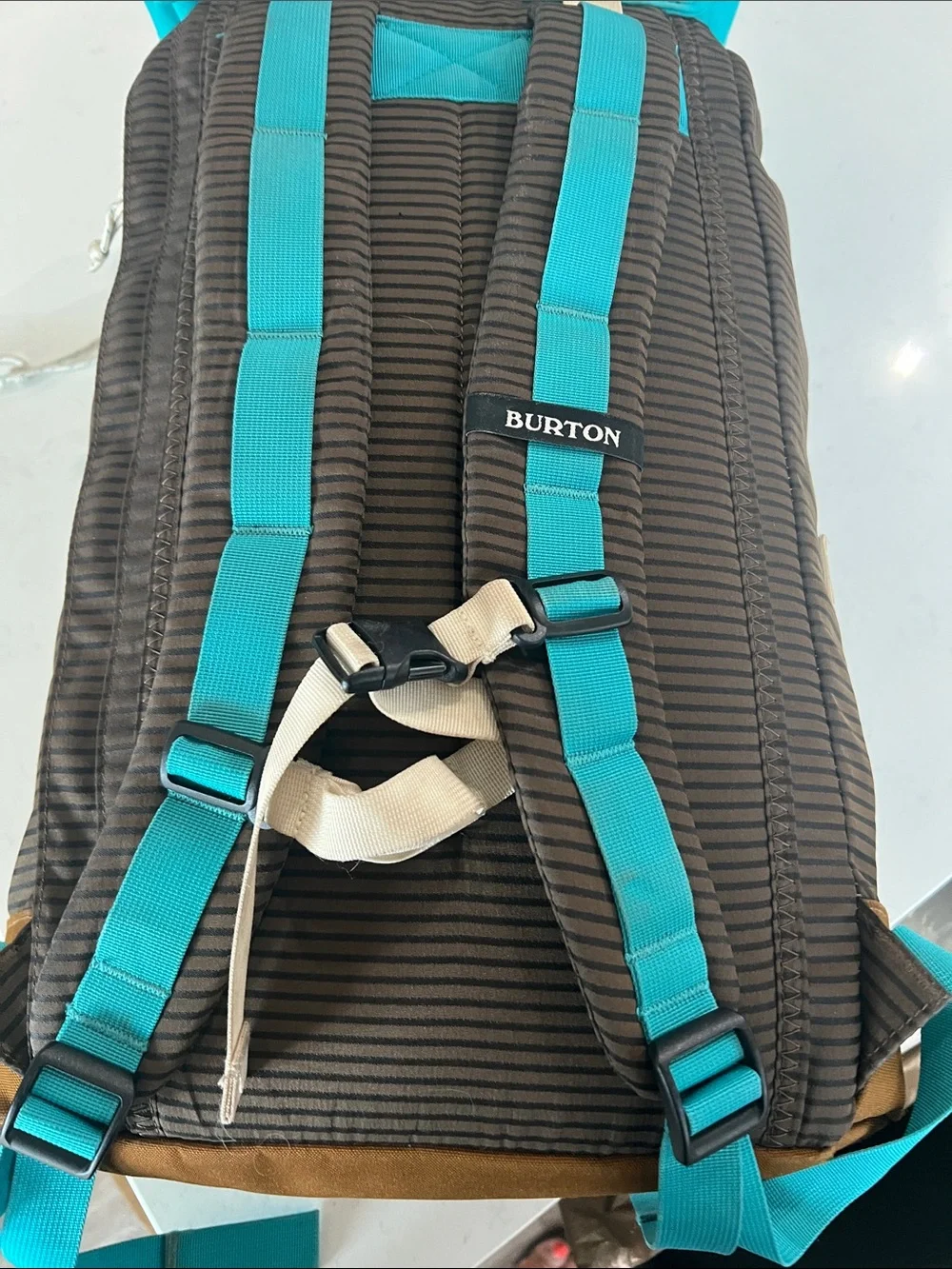 Burton Teal and Brown Striped Roll-Top Backpack